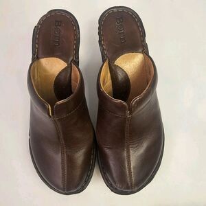 Womens Born Brown Leather Heel Wedge Mules Sz 6 Slip On Casual Preppy Y2K S094